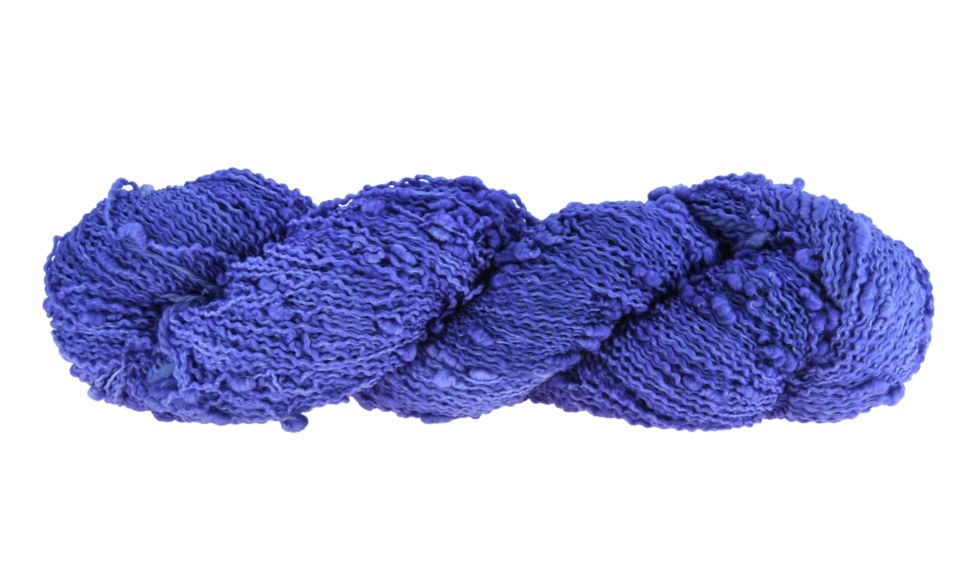 A twisted skein of Barn Yarn slub yarn in colorway Lavender; inspired by the lavender flower, perfect for  knitting and crochet projects.