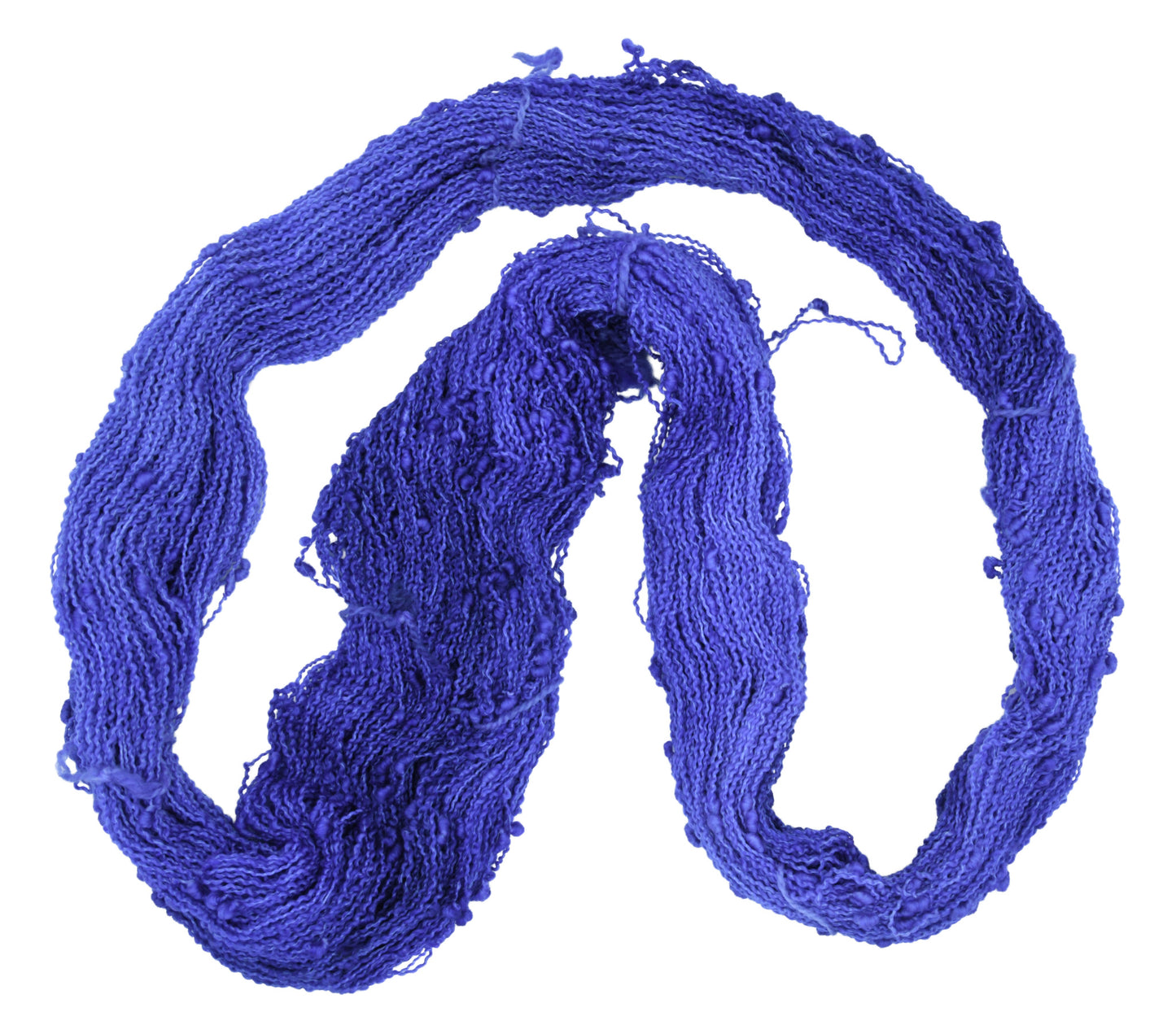 An unfolded skein of Barn Yarn slub yarn in colorway Lavender; inspired by the lavender flower, perfect for knitting and crochet projects.